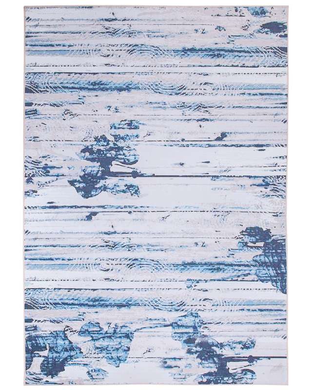 Area Rug Carpet Beige and Blue Polyester Fabric Abstract Distressed Pattern Rubber Coated Bottom 160 x 230 cm Beliani