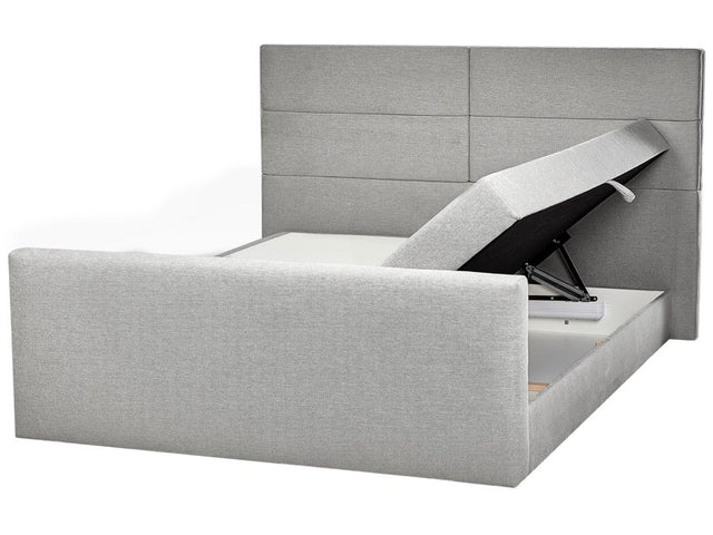 EU Super King Size Divan Bed with Storage 6ft Light Grey Upholstery with Bonell Spring Mattress Beliani