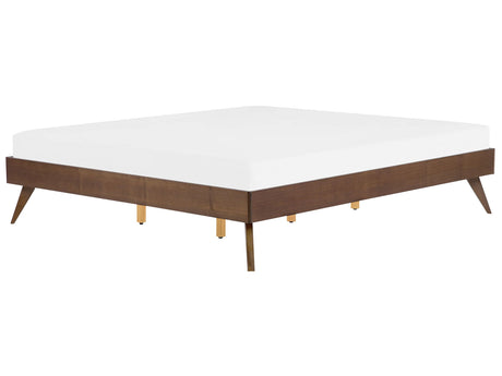 EU Super King Size Bed Frame Dark Ash Wood MDF 6ft with Slatted Frame Beliani