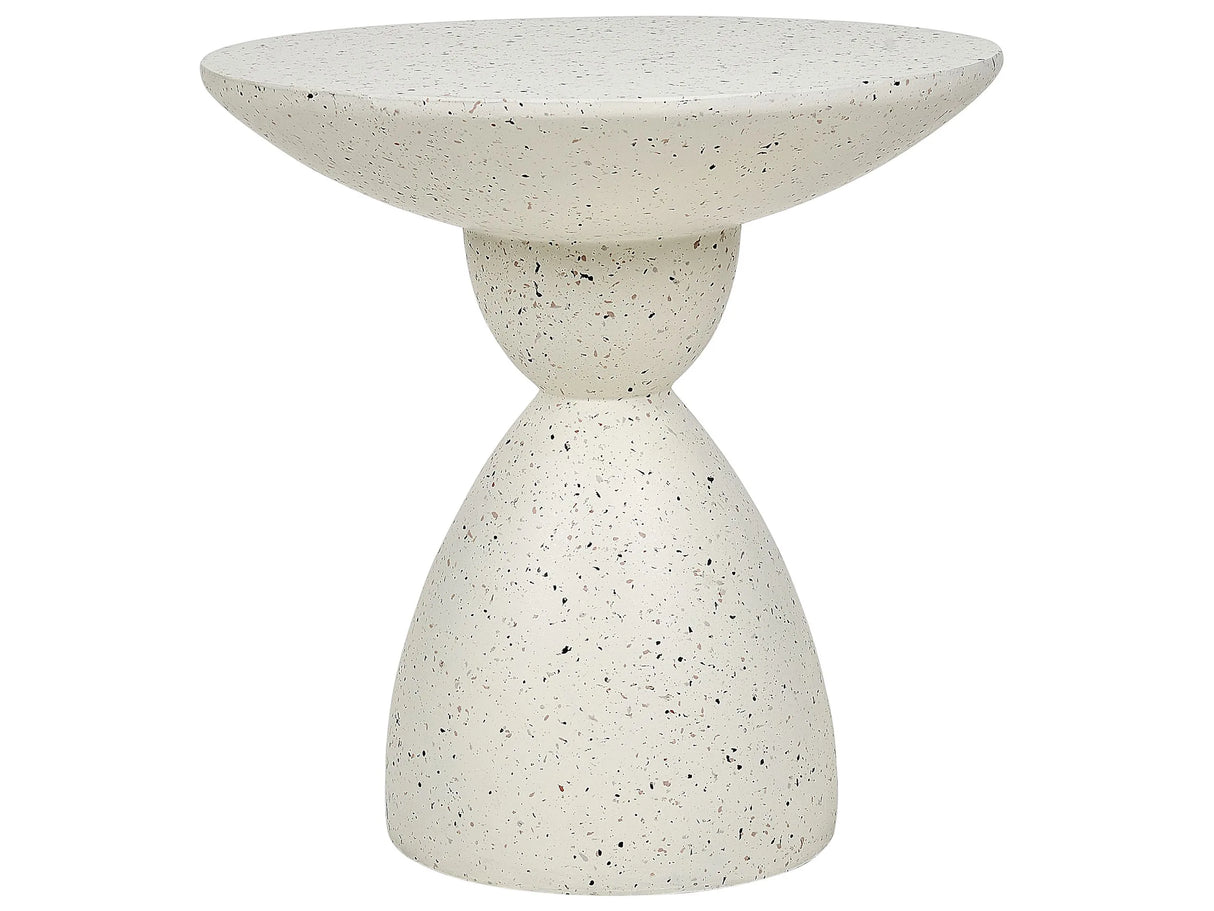 Accent Side Table White with Terrazzo Effect MgO Fiberglass  50 cm Round Top UV Stain Rust Water Wind Resistant Modern Outdoor Living Room Beliani