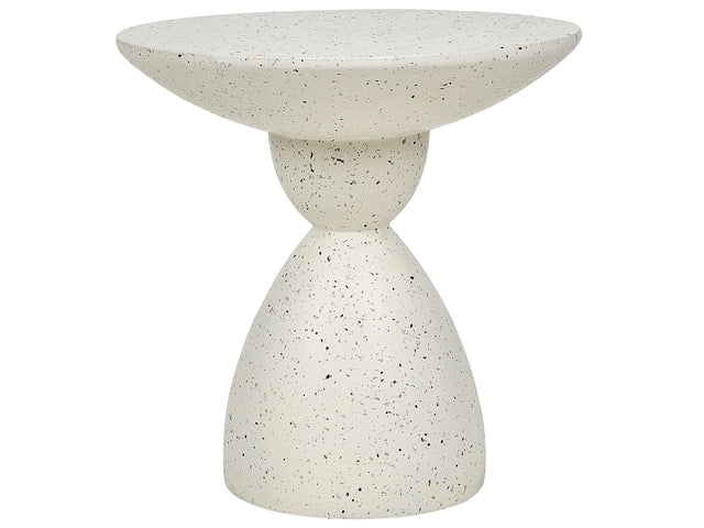 Accent Side Table White with Terrazzo Effect MgO Fiberglass  50 cm Round Top UV Stain Rust Water Wind Resistant Modern Outdoor Living Room Beliani