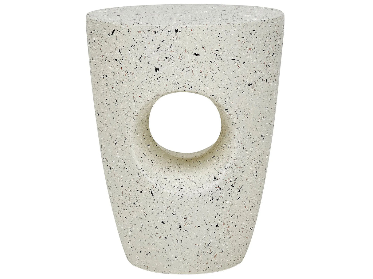 Accent Side Table White with Terrazzo Effect MgO Fiberglass  37 cm Round Top UV Stain Rust Water Wind Resistant Modern Outdoor Living Room Beliani