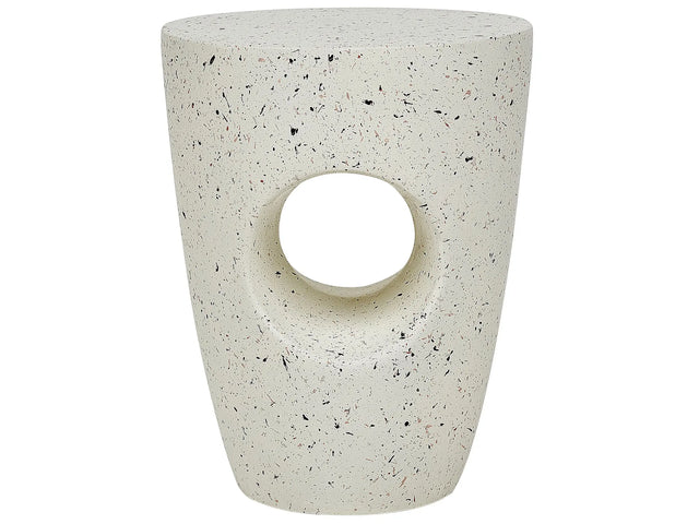 Accent Side Table White with Terrazzo Effect MgO Fiberglass  37 cm Round Top UV Stain Rust Water Wind Resistant Modern Outdoor Living Room Beliani