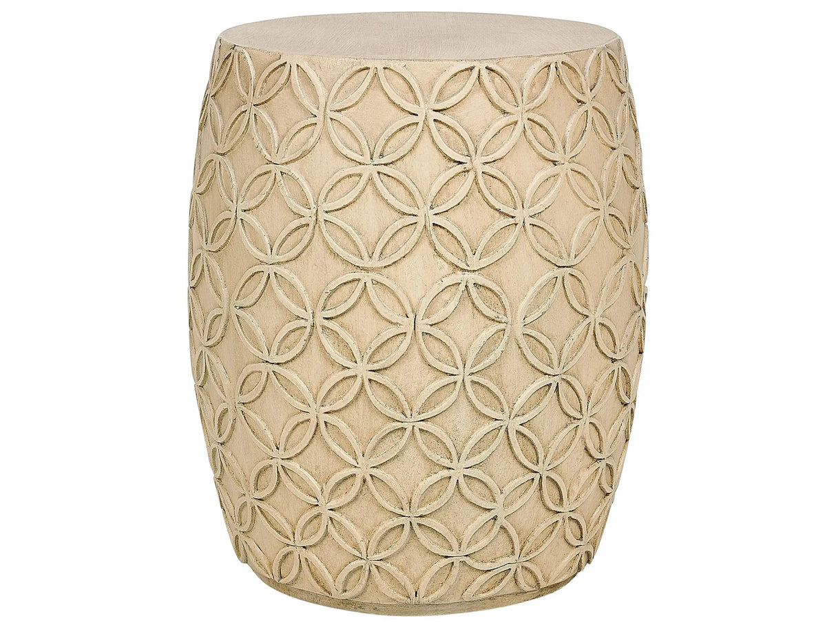 Accent Side Table Light Beige MgO Fiberglass  33 cm Round Top Drum Shape UV Stain Rust Water Wind Resistant Boho Modern Outdoor Living Room Beliani