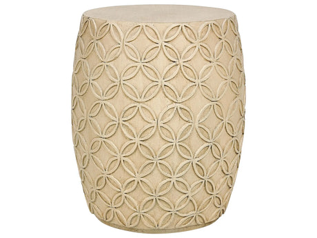 Accent Side Table Light Beige MgO Fiberglass  33 cm Round Top Drum Shape UV Stain Rust Water Wind Resistant Boho Modern Outdoor Living Room Beliani