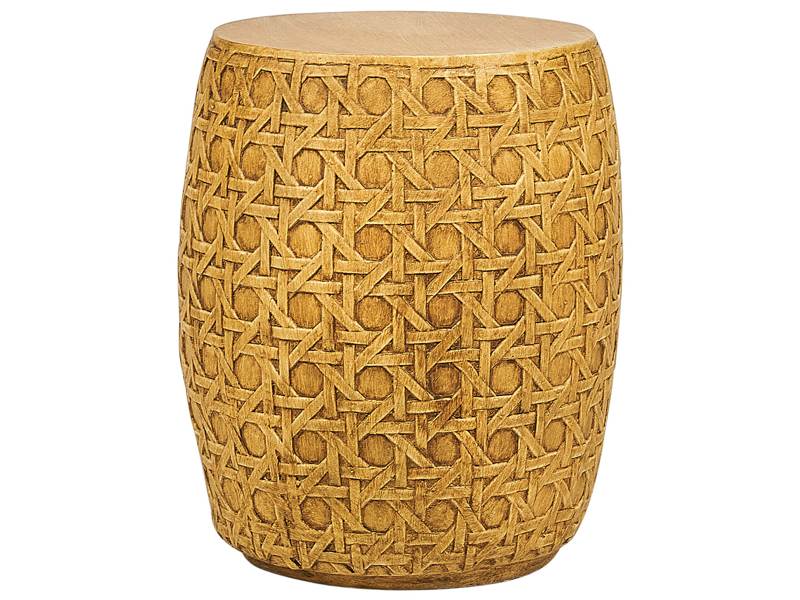 Accent Side Table Natural MgO Fiberglass ø 32 cm Round Top Drum Shape UV Stain Rust Water Wind Resistant Boho Modern Outdoor Living Room Beliani