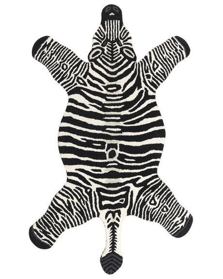 Kids Rug White and Black Wool Cotton Backing 100 x 160 cm Playroom Mat Animal Print Zebra Kids Room Bedroom Beliani