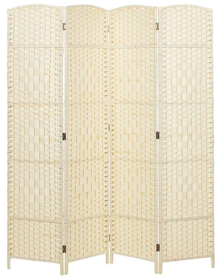 Room Divider Beige Paper Rope Poplar Wood Frame 4 Panels Folding Decorative Screen Partition Living Room Bedroom Traditional Design Beliani