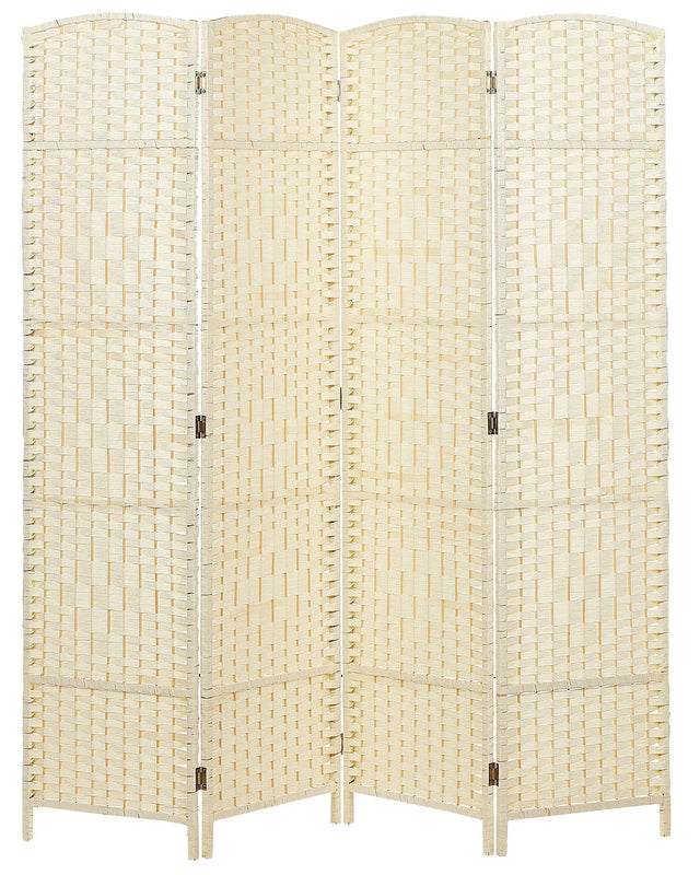 Room Divider Beige Paper Rope Poplar Wood Frame 4 Panels Folding Decorative Screen Partition Living Room Bedroom Traditional Design Beliani
