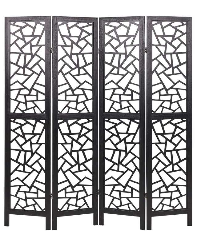 Room Divider Black Paulownia Wood MDF 4 Panels Folding Decorative Screen Partition Living Room Bedroom Traditional Modern Design Beliani