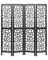 Room Divider Black Paulownia Wood MDF 4 Panels Folding Decorative Screen Partition Living Room Bedroom Traditional Modern Design Beliani