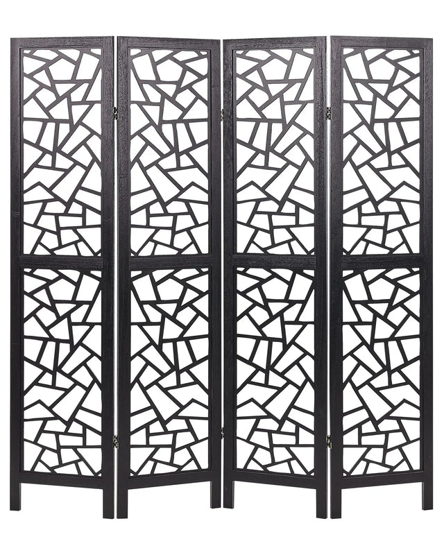 Room Divider Black Paulownia Wood MDF 4 Panels Folding Decorative Screen Partition Living Room Bedroom Traditional Modern Design Beliani