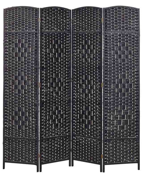 Room Divider Black Paper Rope Poplar Wood Frame 4 Panels Folding Decorative Screen Partition Living Room Bedroom Traditional Design Beliani