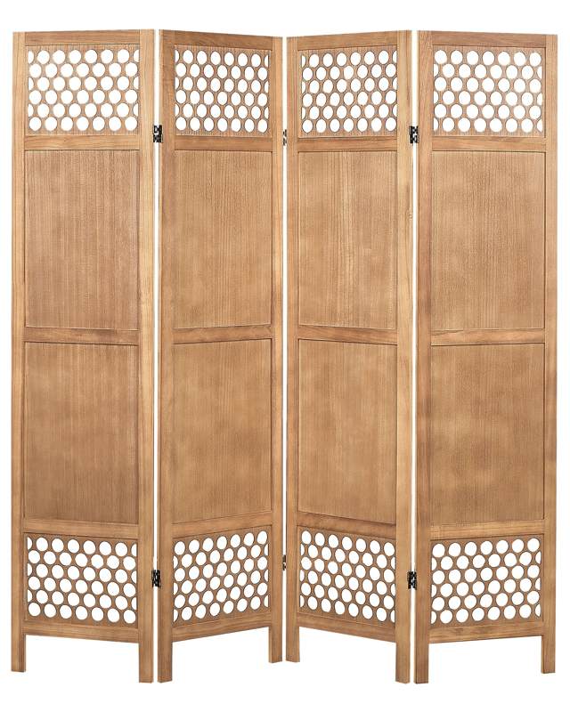 Room Divider Light Wood Paulownia Wood MDF 4 Panels Folding Decorative Screen Partition Living Room Bedroom Traditional Modern Design Beliani