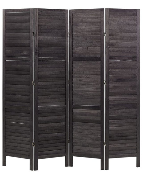 Room Divider Dark Brown Wood Paulownia Plywood 4 Panels Folding Decorative Screen Partition Living Room Bedroom Traditional Design Beliani