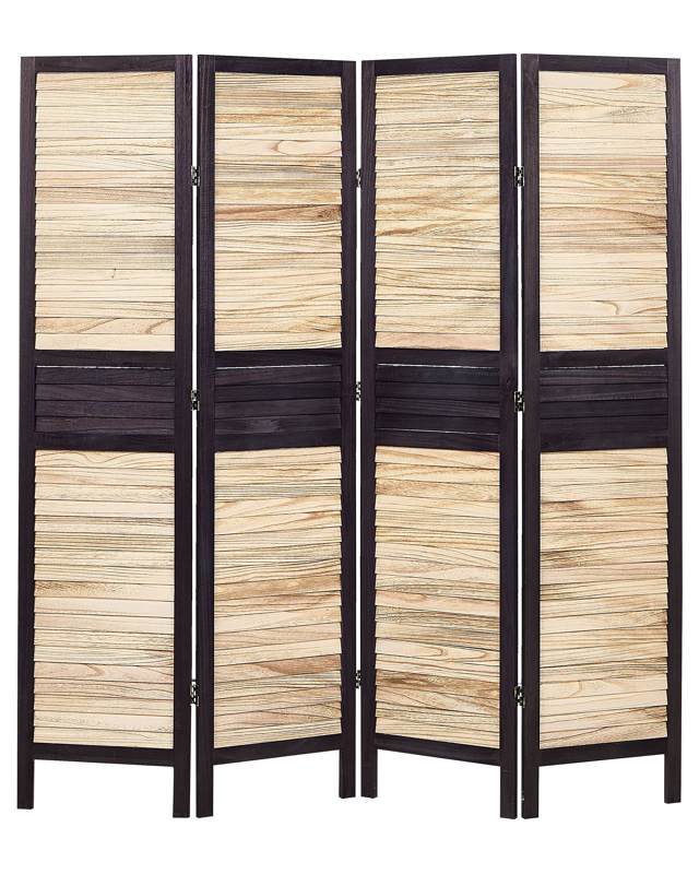 Room Divider Light Wood and Brown Paulownia Wood Plywood 4 Panels Folding Decorative Screen Partition Living Room Bedroom Traditional Design Beliani