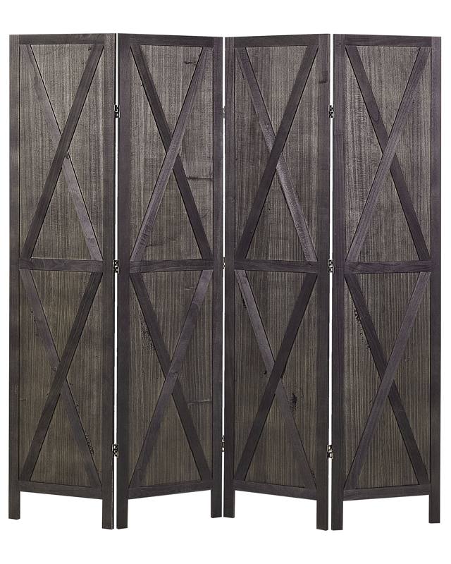 Room Divider Dark Brown Paulownia Wood Plywood 4 Panels Folding Decorative Screen Partition Living Room Bedroom Rustical Traditional Design Beliani