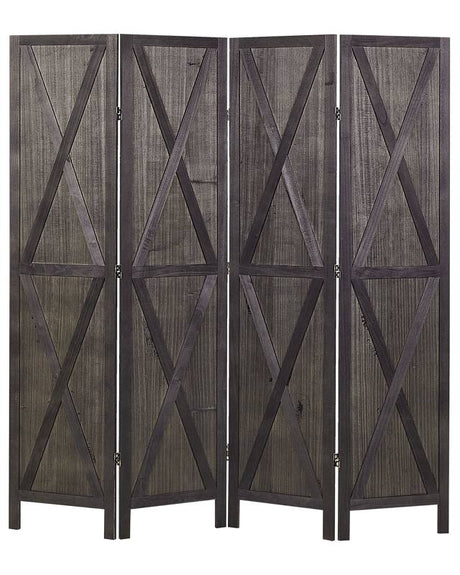 Room Divider Dark Brown Paulownia Wood Plywood 4 Panels Folding Decorative Screen Partition Living Room Bedroom Rustical Traditional Design Beliani