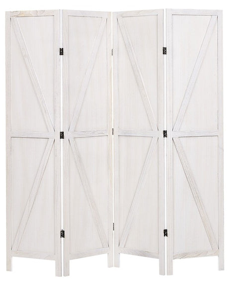 Room Divider White Paulownia Wood Plywood 4 Panels Folding Decorative Screen Partition Living Room Bedroom Rustic Traditional Design Beliani