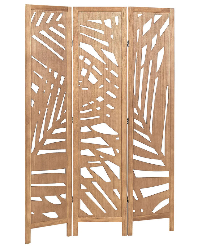 Room Divider Natural Paulownia Wood MDF 3 Panels Folding Decorative Screen Partition Living Room Bedroom Modern Design Beliani