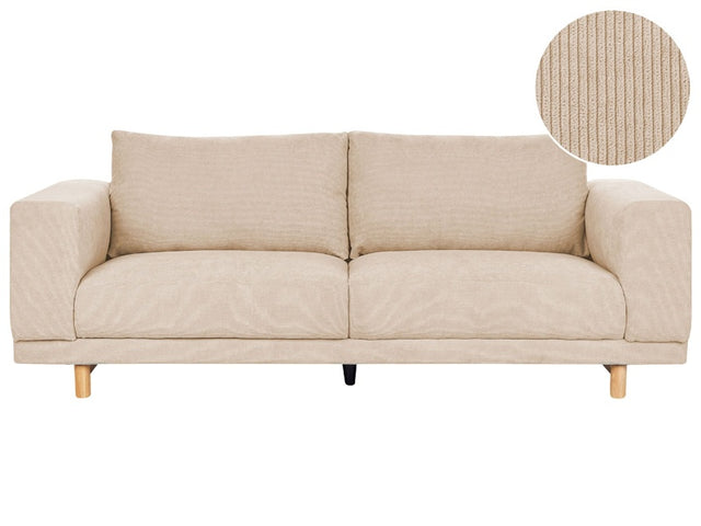 Sofa Beige Humbo Cord Upholstered 3-Seater Modern Minimalistic Corduroy Style Living Room Wide Armrests Cushioned Backrest  Beliani