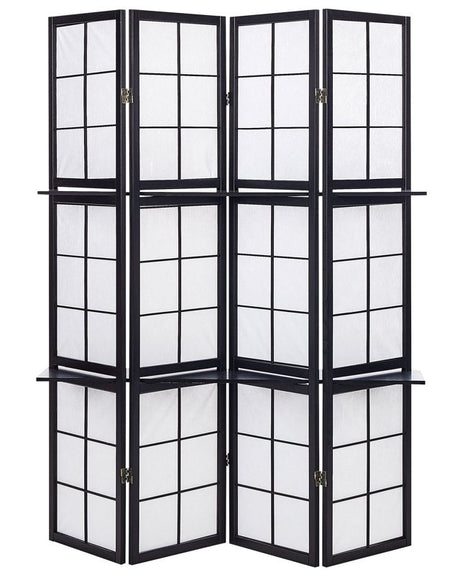 Room Divider Black Pine Wood Synthetic Material 4 Panels Folding Decorative Screen Partition Living Room Bedroom Traditional Design Beliani