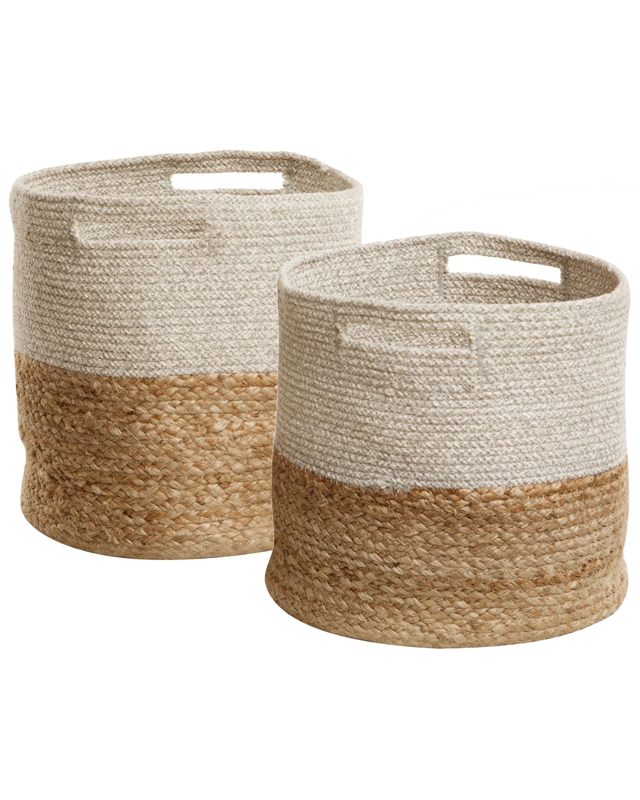 Set of 2 Jute Storage Bags Laundry Bins Woven Cotton Beliani