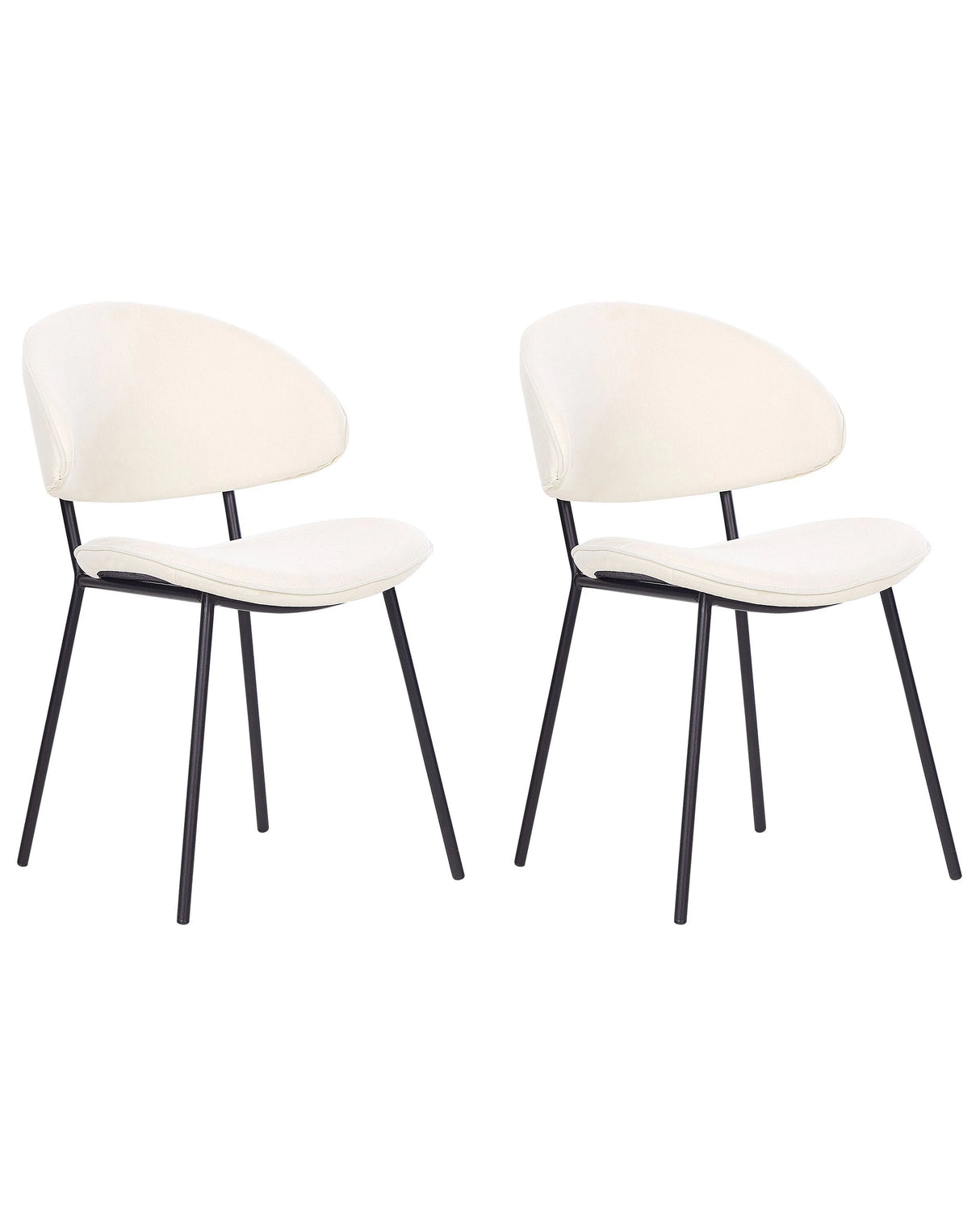 Set of 2 Dining Chairs Light Beige Fabric Upholstery Black Metal Legs Armless Curved Backrest Modern Contemporary Design Beliani