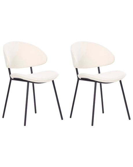 Set of 2 Dining Chairs Light Beige Fabric Upholstery Black Metal Legs Armless Curved Backrest Modern Contemporary Design Beliani
