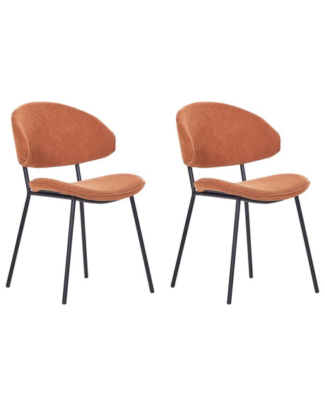 Set of 2 Dining Chairs Orange Fabric Upholstery Black Metal Legs Armless Curved Backrest Modern Contemporary Design Beliani