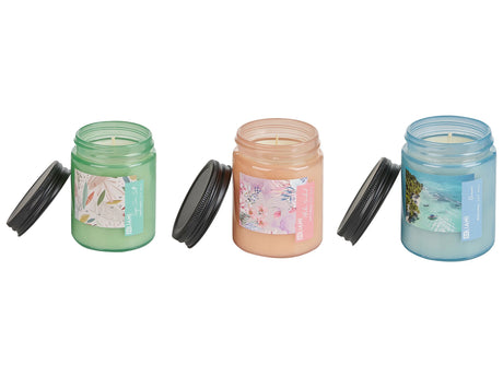 Set of 3 Scented Candles Multicolour 100% Soy Wax Cotton Wick Glass Fresh Floral Fragrance Sage Sea Salt Ocean Aloha Orchid Beliani