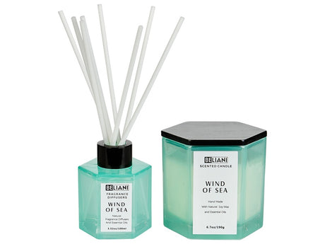 Set of Scented Candle and Fragrance Stick Diffuser Blue 100% Soy Wax Cotton Wick Glass Fresh Wind of Sea Beliani