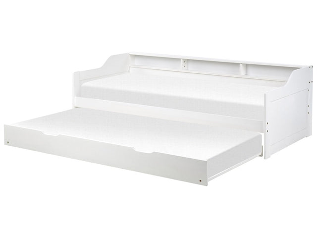 Trundle Bed White Pine Frame EU Velvet Single Size 3ft Slatted Frame Extra Silde Out Frame Beliani