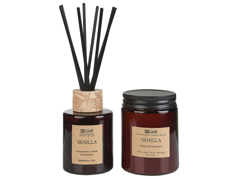 Fragrance Set Candle and Reed Diffuser Scented Sticks 100% Soy Wax Cotton Wick Glass Vanilla Beliani