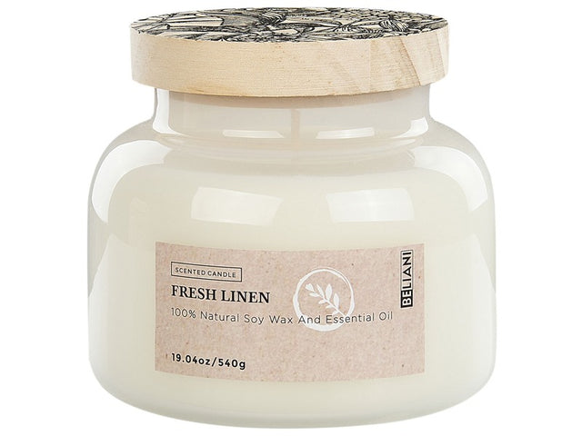 Scented Candle 100% Soy Wax Cotton Wick Glass Fresh Fragrance Fresh Linen Beliani