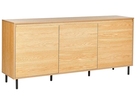 Sideboard 3 Door Light Wood with Black Metal Legs Freestanding Cabinet with Shelves Home Storage Unit Highboard Minimalist Beliani
