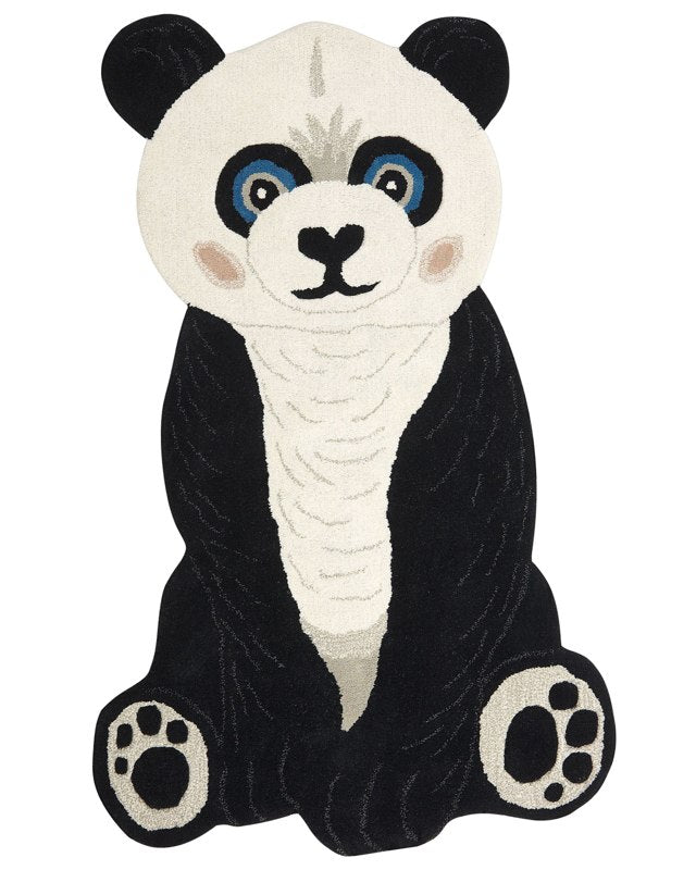 Kids Rug Black and White Wool Cotton Backing 100 x 160 cm Playroom Mat Animal Panda Print Kids Room Bedroom Beliani