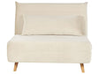 Small Sofa Bed Cream Velvet Fabric Wooden Legs 1 Seater Fold-Out Sleeper Armless with Cushion Scandinavian Modern Design Beliani