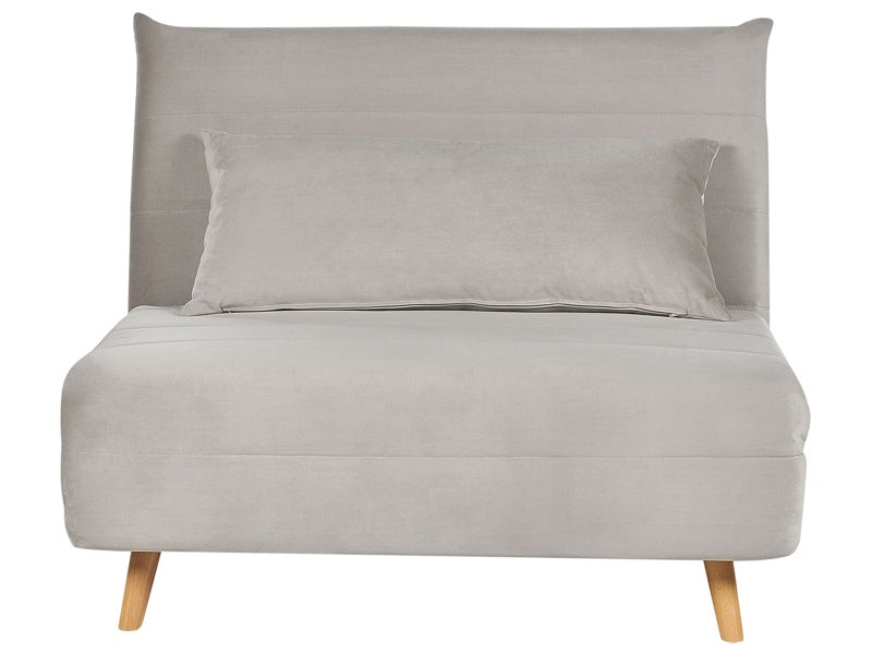 Small Sofa Bed Light Grey Velvet Fabric Wooden Legs 1 Seater Fold-Out Sleeper Armless with Cushion Scandinavian Modern Design Beliani