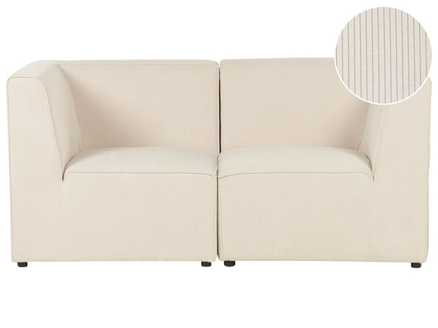 Modular 2 Seater Sofa Beige Corduroy Sectional Two Piece Sofa Modern Jumbo Cord Minimalistic Style Beliani