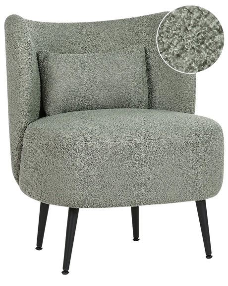 Armchair Green Boucle Fabric Soft Nubby Black Legs Curved Backrest Retro Glam Art Decor Style Beliani