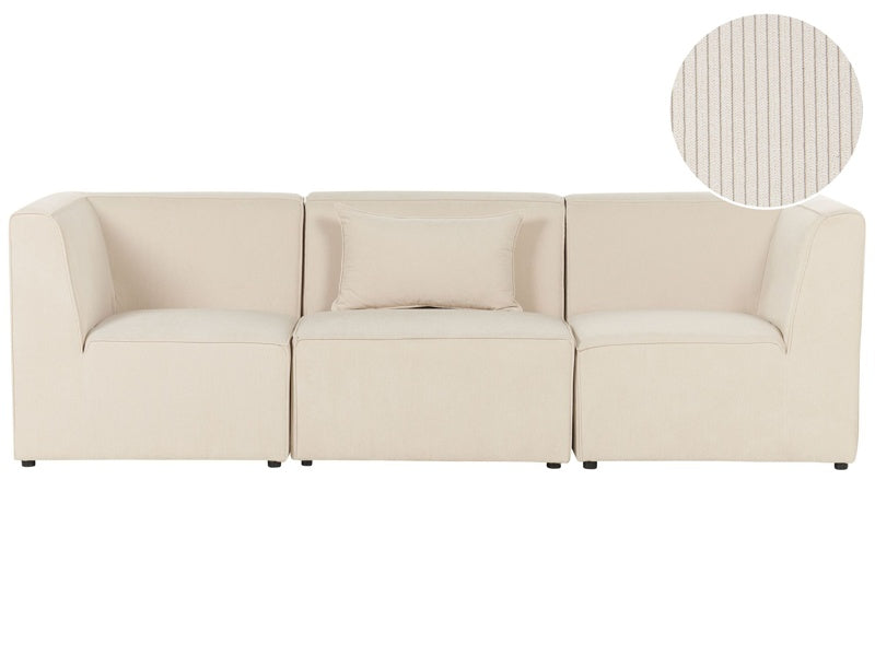 Modular 3 Seater Sofa Beige Corduroy Sectional Two Piece Sofa Modern Jumbo Cord Minimalistic Style Beliani