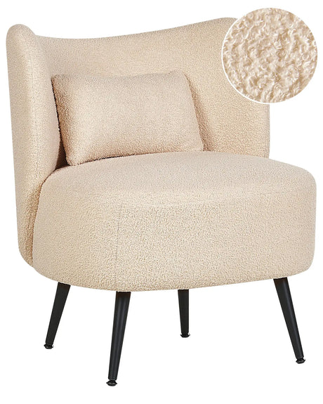 Armchair Beige Boucle Fabric Soft Nubby Black Legs Curved Backrest Retro Glam Art Decor Style Beliani