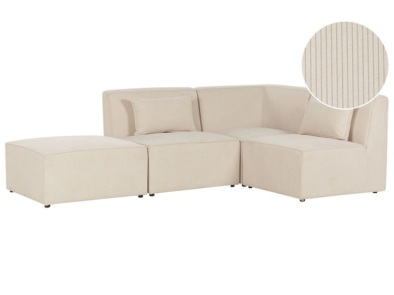 Modular Left Corner Sofa Beige Corduroy with Ottoman 3 Seater Sectional Sofa Modern Design Beliani