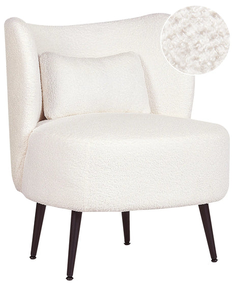 Armchair Off-White Boucle Fabric Soft Nubby Black Legs Curved Backrest Retro Glam Art Decor Style Beliani