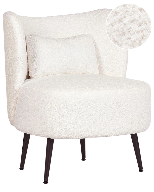 Armchair Off-White Boucle Fabric Soft Nubby Black Legs Curved Backrest Retro Glam Art Decor Style Beliani