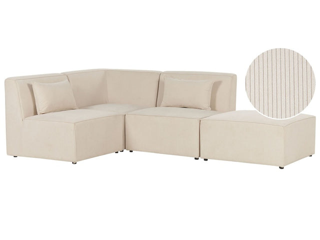 Modular Right Corner Sofa Beige Corduroy with Ottoman 3 Seater Sectional Sofa Modern Design Beliani