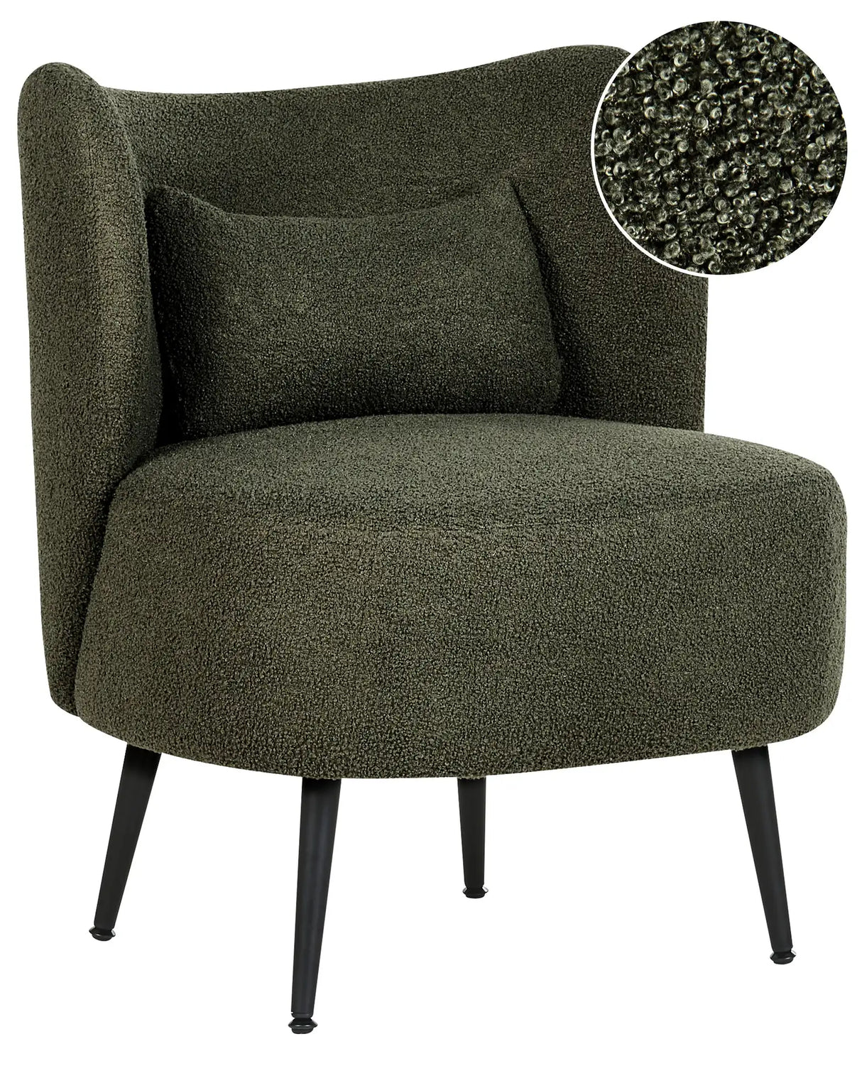 Armchair Dark Green Boucle Fabric Soft Nubby Black Legs Curved Backrest Retro Glam Art Decor Style Beliani