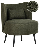 Armchair Dark Green Boucle Fabric Soft Nubby Black Legs Curved Backrest Retro Glam Art Decor Style Beliani