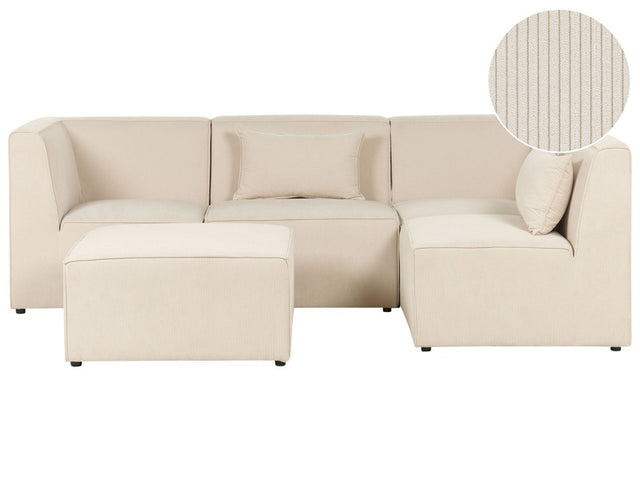 Modular Left Corner 4 Seater Sofa Beige Corduroy with Ottoman 4 Seater Sectional Sofa Modern Design Beliani